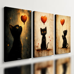 Kit3 Quadro Decorativo Gato Coração Quarto Casa Sala Moderno Qualidade Premium