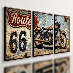 Kit 3 Quadro Decorativo Moto Clássica Vintage Rota 66 Retro