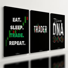 Kit 3 Quadro Decorativo Trader Mercado Financeiro Ações