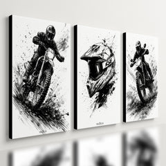 Kit 3 Quadro Decorativo Motocross Trilha Off Road Enduro Moderno