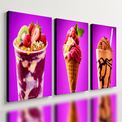 Kit 3 Quadro Decorativo Açaí Sorvete Sorveteria est1 Qualidade Premium Moderno