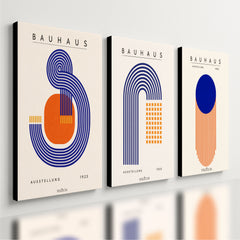 Kit3 Quadro Decorativo Abstrato Bauhaus Minimalista Azul Moderno Luxo Qualidade Premium