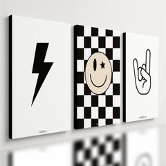 Kit 3 Quadro Decorativo Rock Raio Moderno Minimalista Quarto Moderno Qualidade Premium
