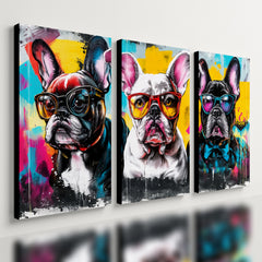 Kit3 Quadro Decorativo Bulldog Francês Cachorro Pet Colorido