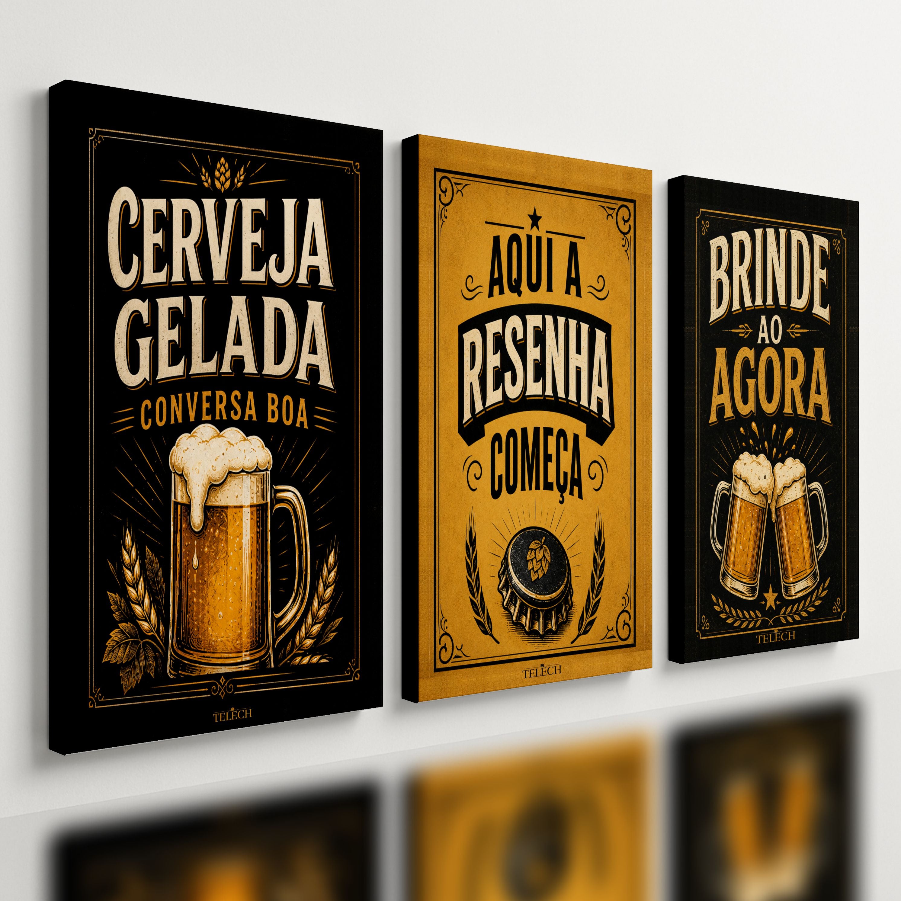 Kit 3 Quadro Decorativo Cerveja Bar Boteco Frases Moderno est3