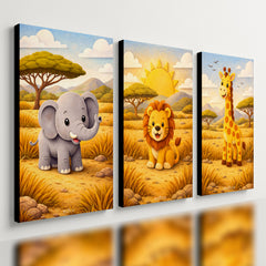 Kit 3 Quadro Decorativo Savana Infantil Leão Bebê Meninos Moderno