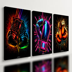Kit 3 Quadro Decorativo Luva de Boxe Neon Academia Luta