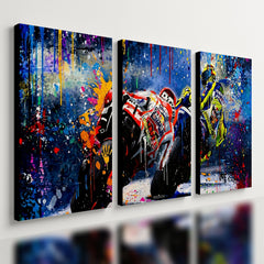 Kit 3 Quadro Decorativo Moto Corrida Esportiva GP Piloto
