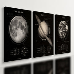 Kit3 Quadro Decorativo Astronomia Universo Planeta Terra Lua