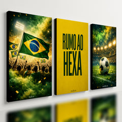 Kit 3 Quadro Decorativo Brasil Futebol Copa do Mundo Hexa