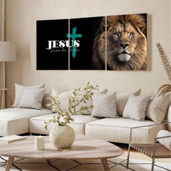 Kit 3 Quadro Decorativo Leão de Judá Cruz
