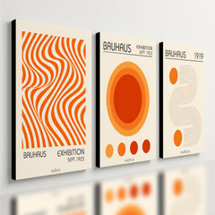 Kit3 Quadro Decorativo Abstrato Bauhaus Minimalista Laranja Moderno Luxo Qualidade Premium