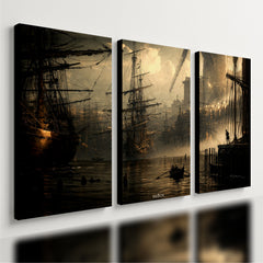 Kit3 Quadro Decorativo Navio Antigo Náutico Vintage Caravela