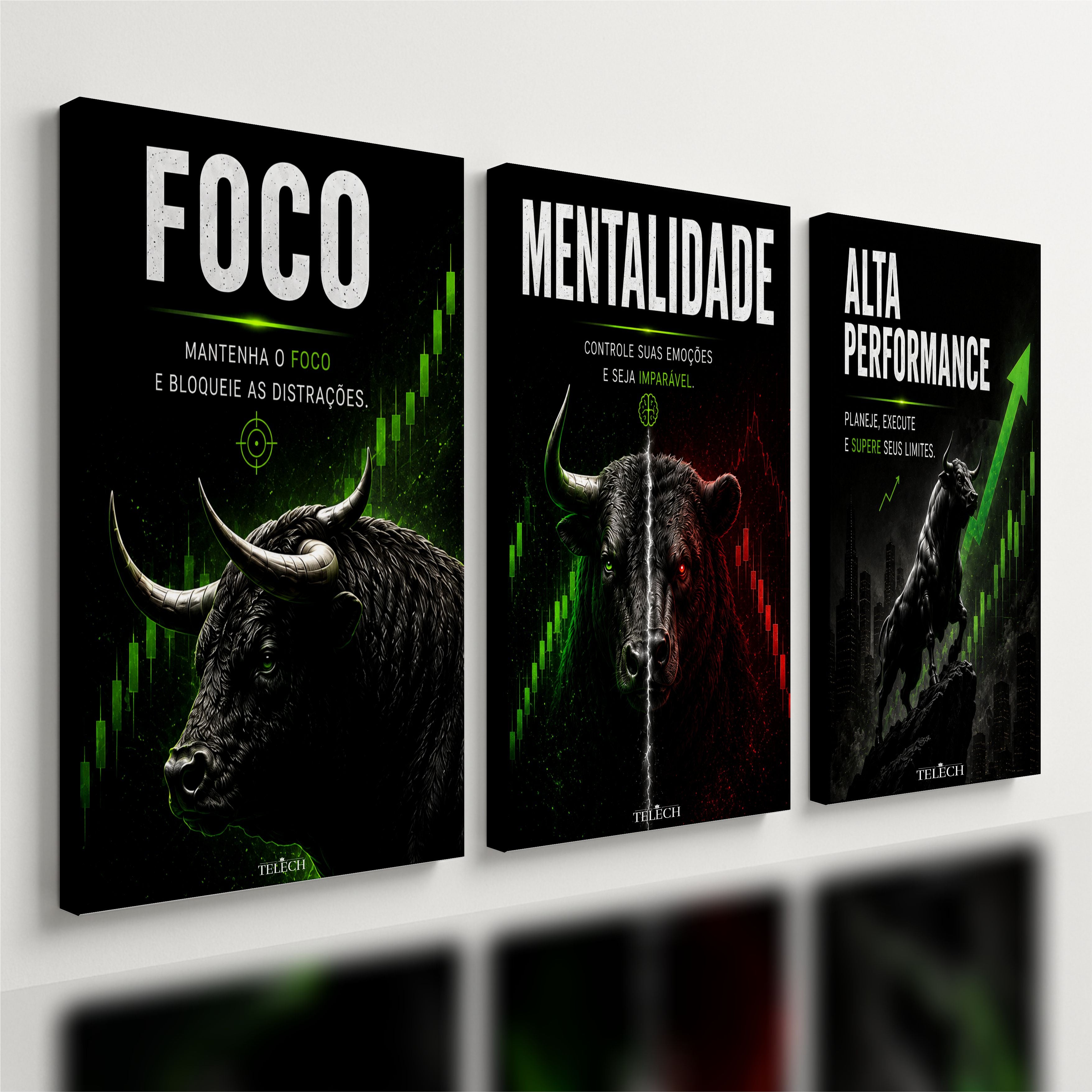 Kit 3 Quadro Decorativo Mercado Financeiro Trader Bolsa Ações Investimento