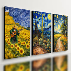 Kit3 Quadro Decorativo Pintura Van Gogh Noite Estrelada Sala Moderno Qualidade Premium
