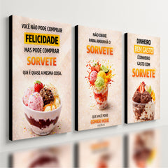 Kit 3 Quadro Decorativo Sorvete para Sorveteria Moderno Luxo Qualidade Premium