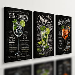 Kit 3 Quadro Decorativo Pub Bar Drinks Bebida Coquetel Vintage