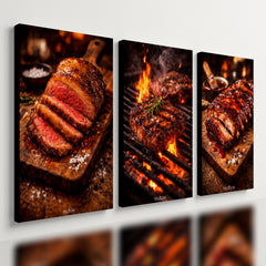 Kit 3 Quadro Decorativo Churrasco Carne Área Gourmet Picanha