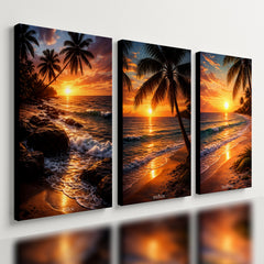 Kit 3 Quadro Decorativo Paisagem Praia Mar para Casa Hotel Qualidade Premium Moderno