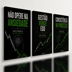 Kit 3 Quadro Decorativo Mercado Financeiro Trader Bolsa Ações Investimento Cinza