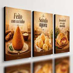 Kit 3 Quadro Decorativo Lanchonete Padaria Salgado Luxo Moderno