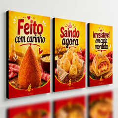 Kit 3 Quadro Decorativo Lanchonete Padaria Salgado Coxinha Frase